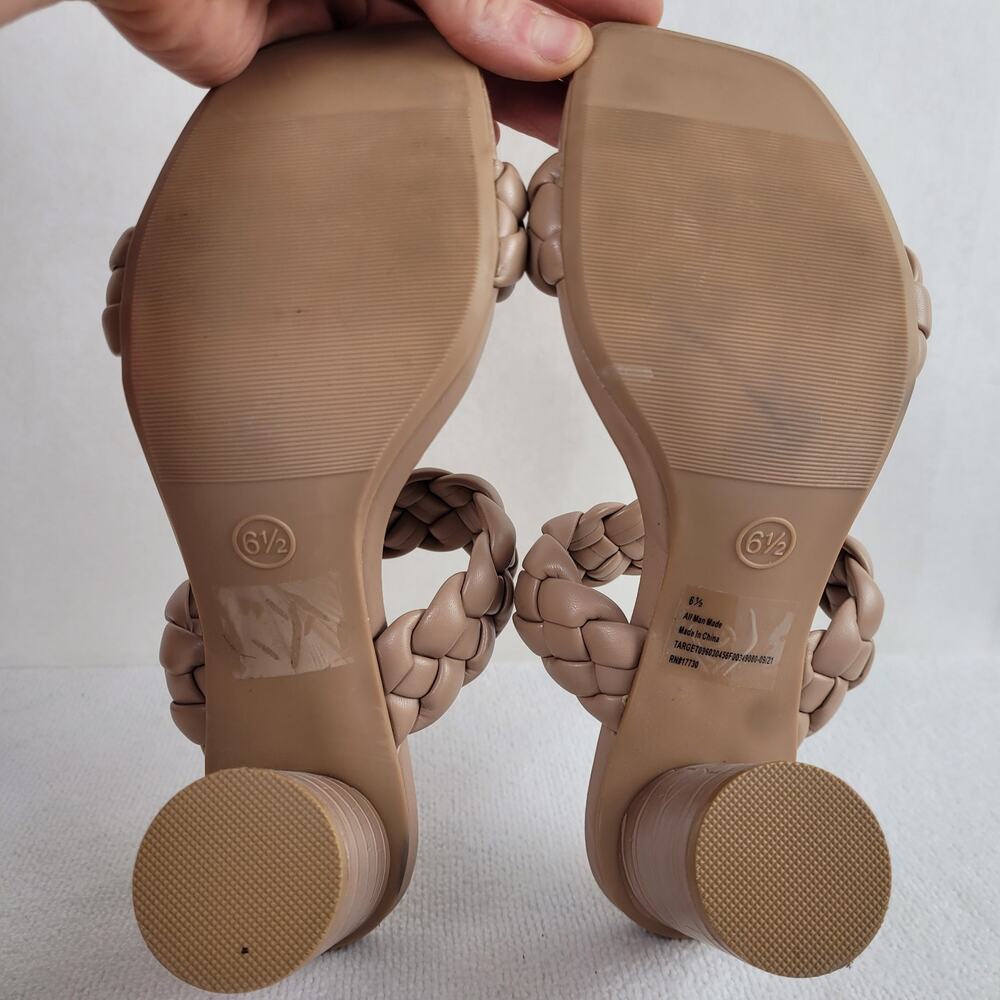 A New Day Womens Tan Vegan Leather Braided Strap Stacked Heel Sandals Size 6.5 - Picture 6 of 6